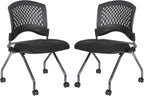Office Star Deluxe Ventilated Plastic Wrap Around Back Folding Nesting Chair 2 Pack, Coal FreeFlex Fabric