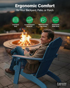YEFU Oversized Adirondack Chair with Cup-Holder,Plastic Outdoor Fire Pit Chair, Weather Resistant, Poly Lumber Chair, Used in Patio, Lawn, Deck,Heavty Duty,Weight Capacity 450lbs-Navy Blue