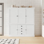 Pantry Storage Cabinet with Adjustable Shelves, Freestanding Tall Cupboard with Drawers and Door Shelves for Kitchen, Dining Room,Living Room (White)