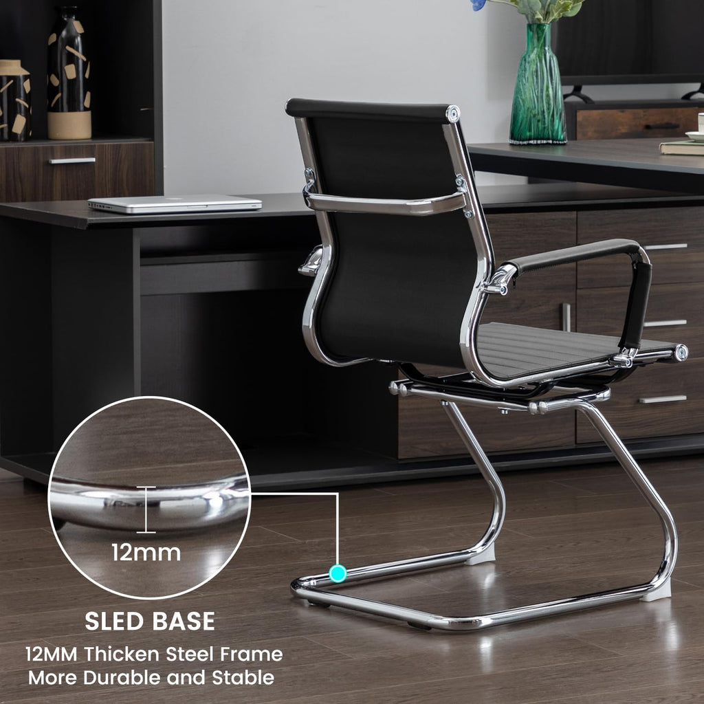 Office Guest Reception Chair Set of 4, Conference Room Chairs Waiting Room Chairs 4 Pack, Modern Leather Office Desk Chair No Wheels.（Black）