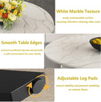 42''-59'' Extendable Dining Room Table for 4-6, White Marble Round Dining Table, Modern Kitchen Circle Oval Dinner Table with Carbon Steel Base Removable Leaves Space Saving, Mid-Century