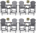 FOOWIN Tall Adirondack Chair Set of 8, All Weather HDPE Bar Height Adirondack Chair with Double Connecting Trays, Adirondack Barstools for Balcony, Deck, Backyard, Patio, Garden Grey