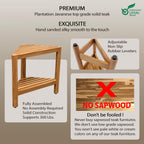 Asta Aris Solid Teak Indoor Outdoor Shower/Bath/Spa Corner Stool with Shelf, Fully Assembled, TB-011A