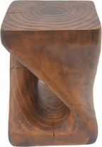 IRONORA Rustic Brown Twisted Hollow Wood Grain Pedestal Side Table, Hourglass Sculpture Accent End Table, Decorative Plant Stand for Living Room Covered Patio Wabi Sabi Farmhouse Decor