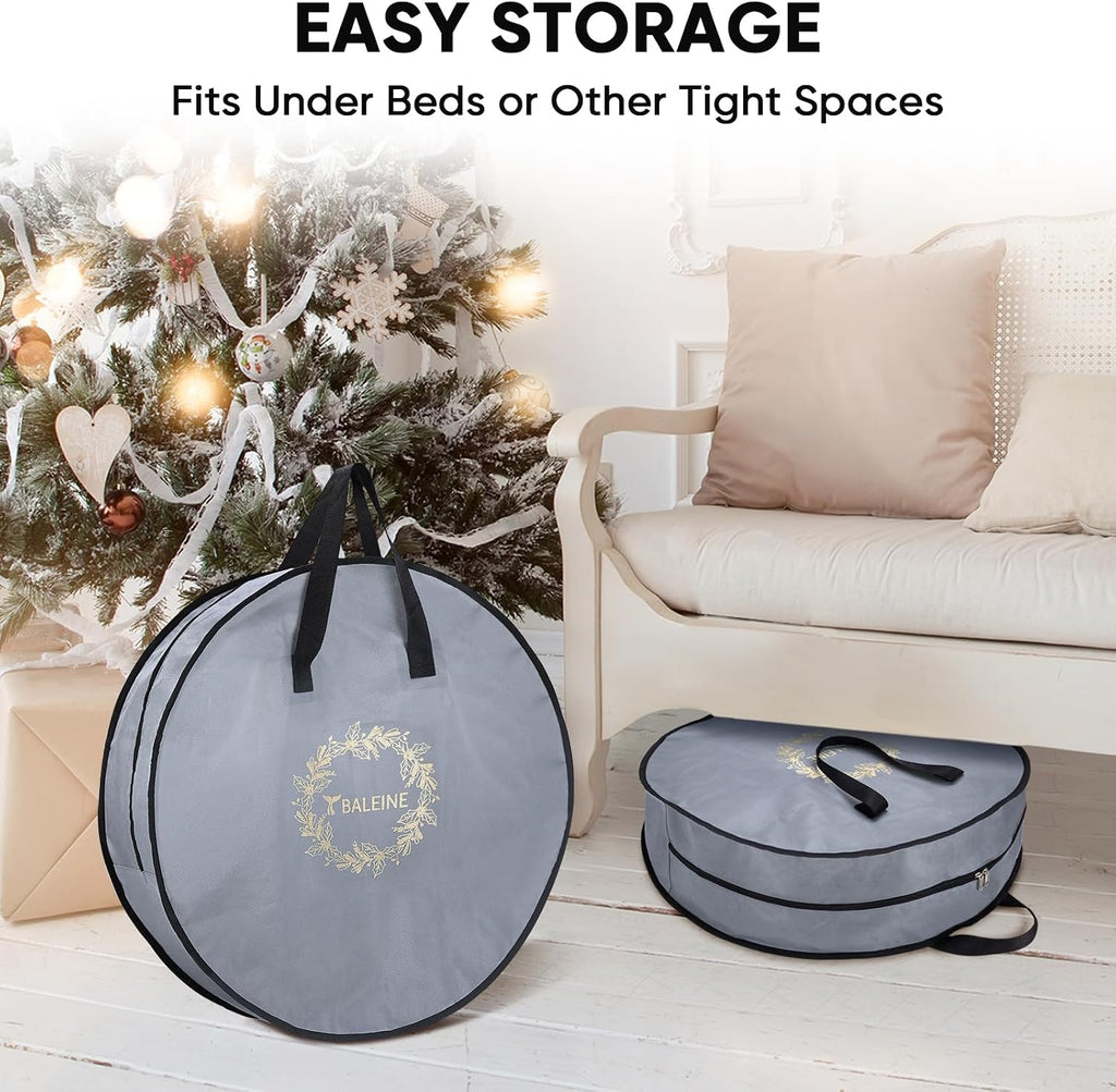 BALEINE 2 Pack Wreath Storage Container, Christmas Wreath Storage Bag with Reinforced Handle for Holiday Xmas (Red, 30"X8")