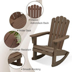 Psilvam Adirondack Rocking Chair Set of 2, Eco-Friendly Wood-Style Outdoor Patio Rocker - Heavy Duty 350 lbs Capacity, All-Weather Recycled Plastic, Easy Assembly (Brown)