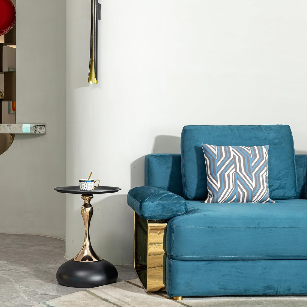 End Tables, Small Round Side Table Corner Drink Tables Small Coffee Table Cocktail Table, Metal Frame Sofa Side Snack Table Bedside Table Nightstand for Bedroom Living Room Patio Bar, Black