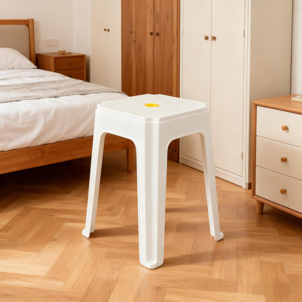 6-Pack White Stack Stools, Stacking Set-Stackable Nesting Stools/Chairs for Home, Office, Classrooms