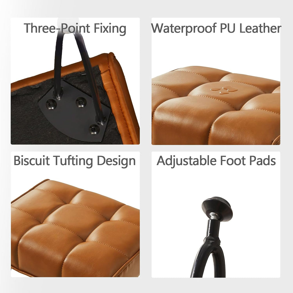 EBENCHICO PU Leather Vanity Stools, Vanity Stool Chairs for Makeup Faux Leather Foot Stools Ottoman with Metal Leg Make up Chairs for Vanity Small Bench Seat for Living Room Bedroom (Yellow Brown)