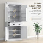HOMCOM 71" Kitchen Pantry Cabinet with LED Motion Sensor Light, Tall Storage Cabinet with 6 Door Shelves, Drawer & Adjustable Shelves, for Living & Dining Room, White