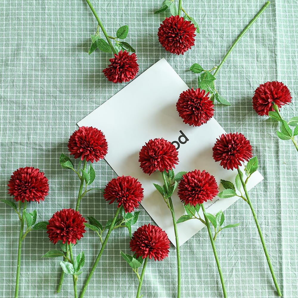 Floweroyal 12pcs Artificial Chrysanthemum Ball Flowers Silk Hydrangea Bridal Wedding Bouquet for Home Garden Party Office Coffee House Decoration