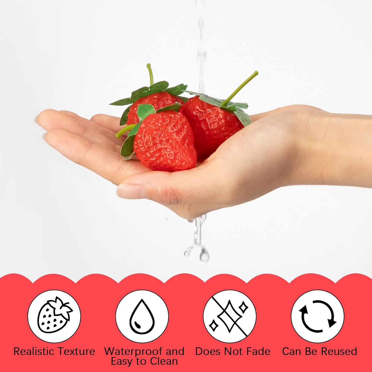 Lyrow 100 Pieces Artificial Strawberries 2.2inch/2.76inch/3.35inch Faux Realistic Strawberry Decor Plastic Simulation Fake Lifelike Fruit for Photography Prop Cabinet Party(Cute)