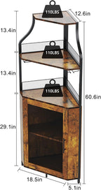 GAOMON Corner Bar Cabinet with LED Strip and Glass Holder, Industrial Wine Cabinet with Adjustable Shelf, 5-Tier Liquor Cabinet for Home, Rustic Brown