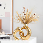 Ceramic Vase Set of 2 for Modern Home Decor,Round Boho Vase for Pampas Grass,Neutral Minimalist Statue for Dining Room Table Centerpiece Dining Room,Wedding Table Decoration (Gold1)