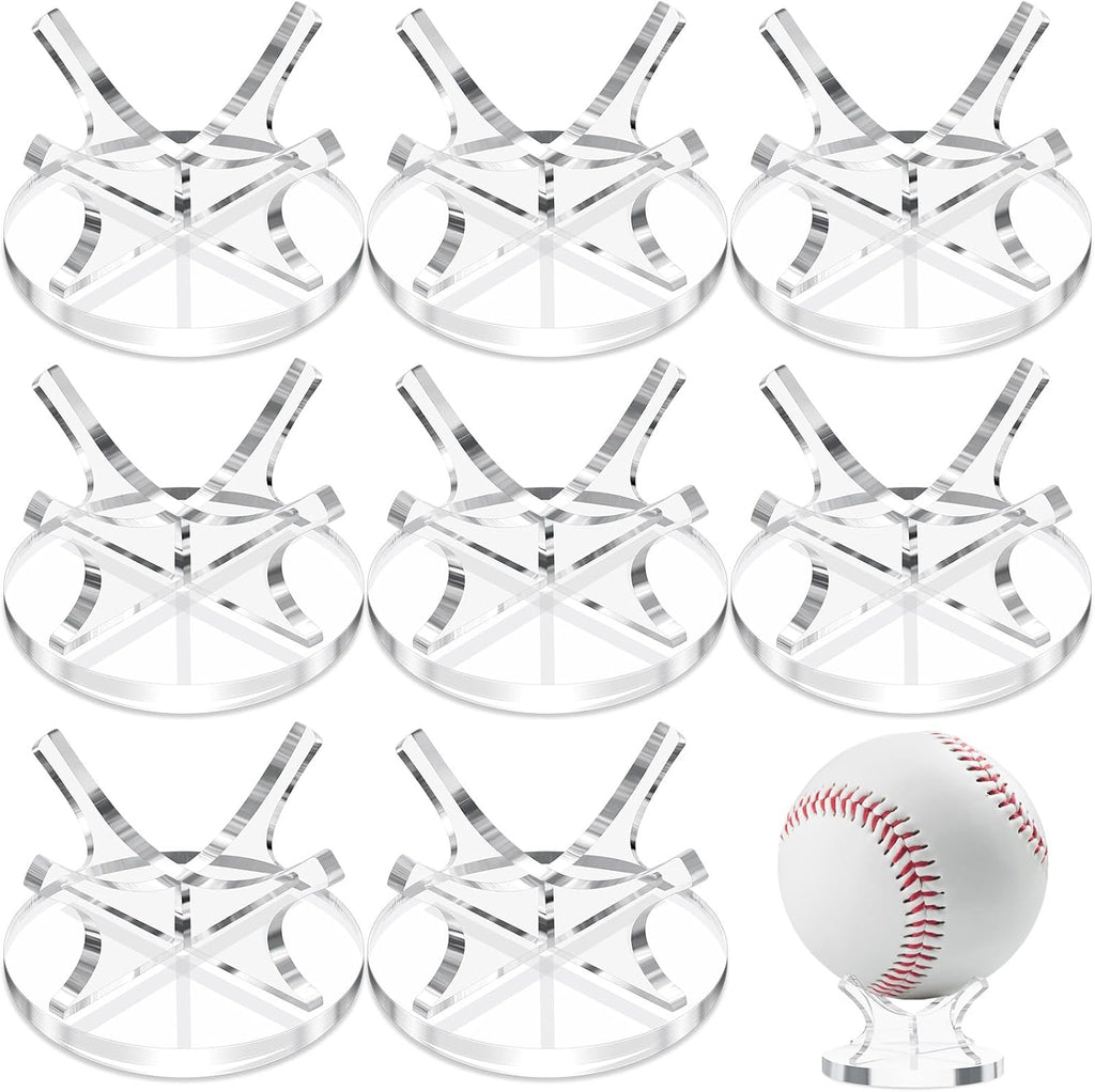 Sumind 8 Pcs Acrylic Small Ball Stand Holder Sport Ball Display Rack Baseball Display Stand with 8 Pieces Non-slip Rubber Pads for Baseball Golf Softball Tennis Spheres, Clear