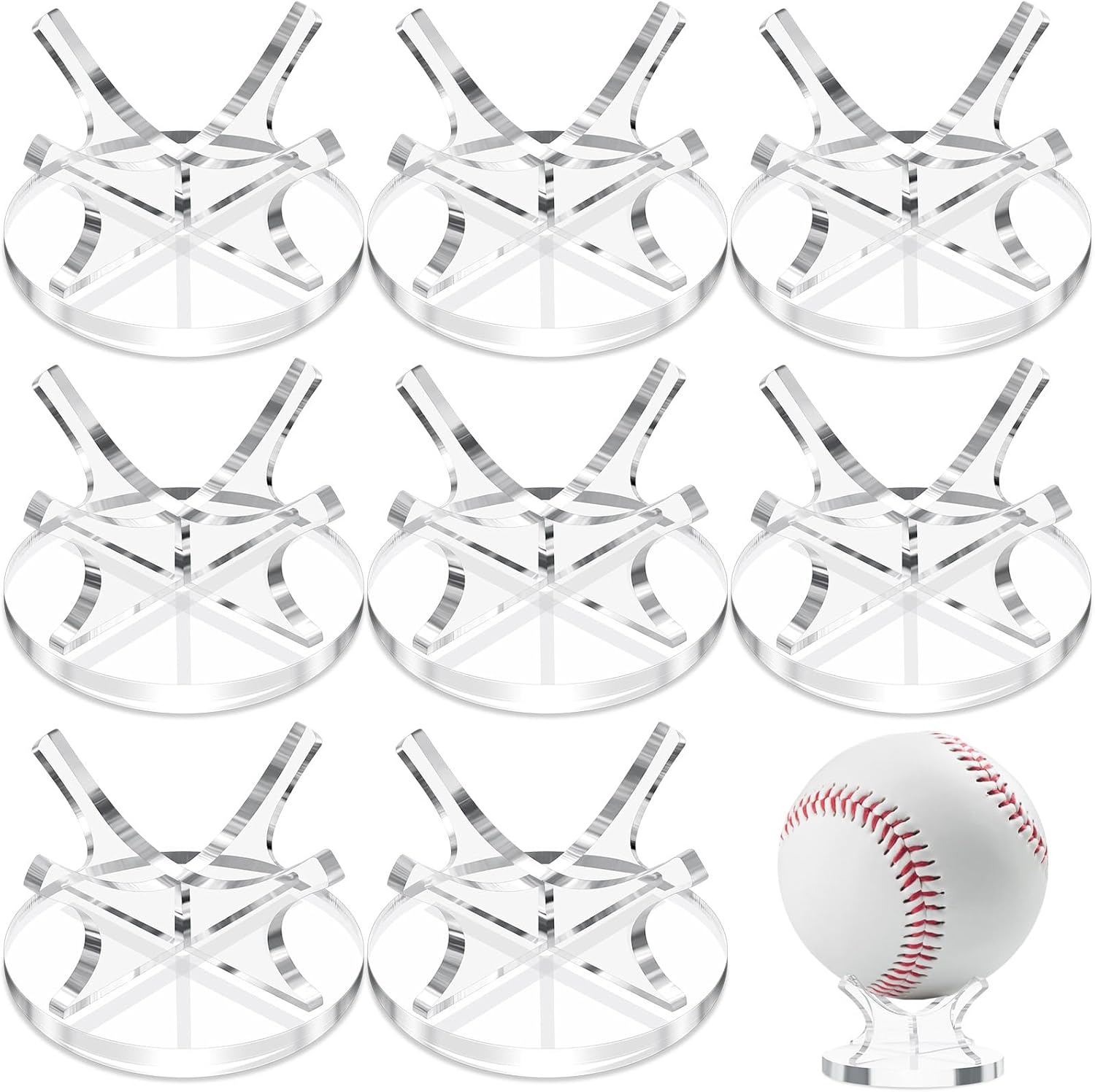 Sumind 8 Pcs Acrylic Small Ball Stand Holder Sport Ball Display Rack Baseball Display Stand with 8 Pieces Non-slip Rubber Pads for Baseball Golf Softball Tennis Spheres, Clear