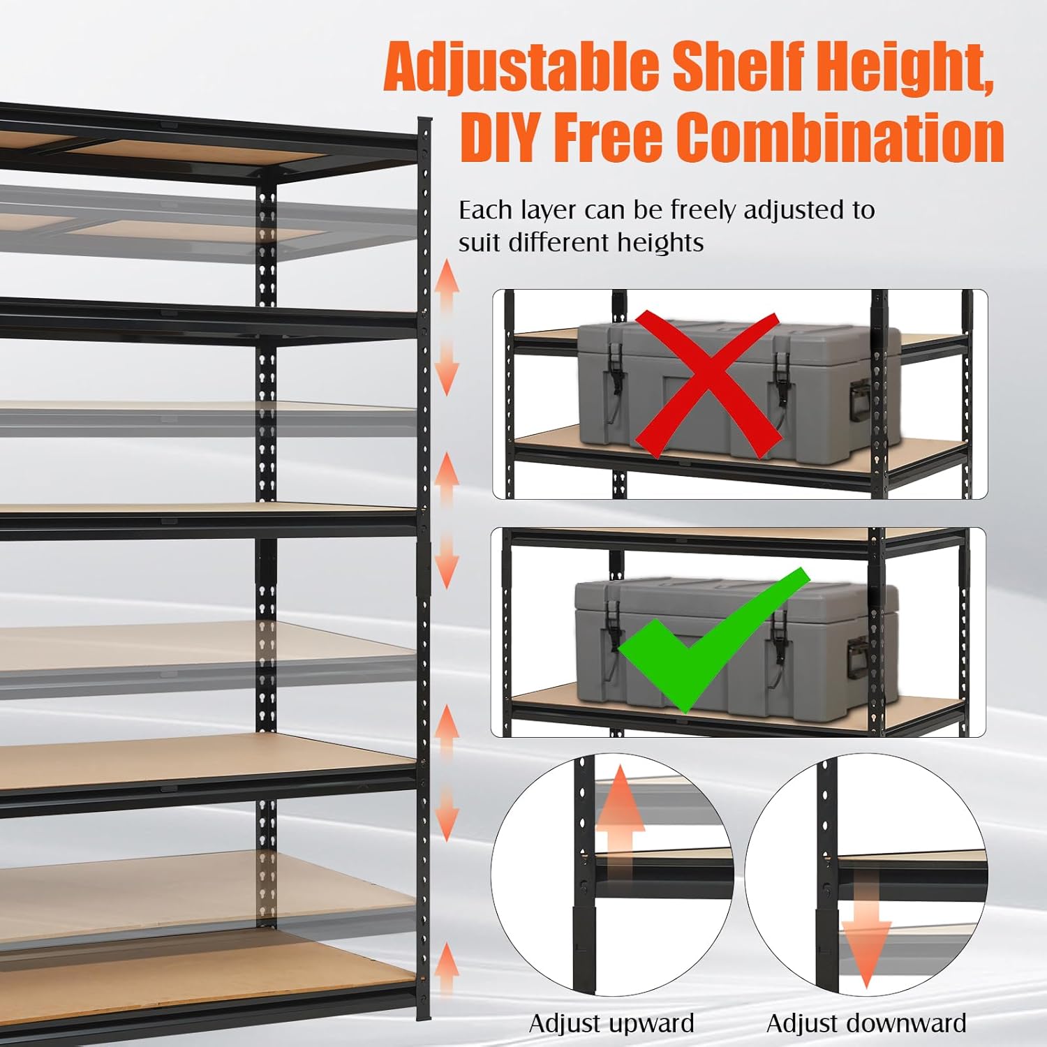 60x18x72 Heavy Duty Garage Storage Shelves,5-Tier Adjustable Metal Shelving Units, 2500 LBS Load Capacity Industrial Utility Storage Racks for Warehouse Pantry Shed Basement Garage Organization