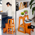 3 Step Solid Wood Folding Ladder Chair Portable Wooden Step Stool for Adults Office Home Kitchen Outdoor(Burgundy,77cm)