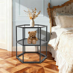 Side Table, Modern Coffee Tables with 2-Tier Storage with Metal Frame, Hexagon Glass Center Table for Living Room Bedroom Office Apartments Decor