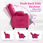 Kids Recliner, Toddlers Kids Recliner Chair with Cup Holder, Ergonomic Adjustable Velvet Lounge Chair with Footrest & Side Pockets, Toddlers Baby Sofa for Boys Girls Bedroom (Rose Pink)