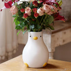 PURROOM Cute Duck 8" Vase, 58 oz Storage Canisters Jar with Wooden Lid for Kitchen Counter Decor, White Ceramic Modern Flower Vase for Home Office Shelf Decoration.