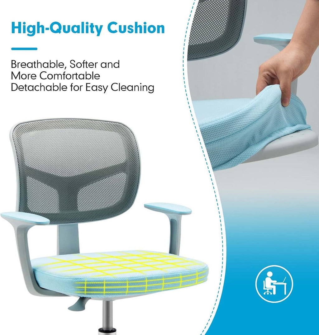 Costzon Kids Desk Chair, Adjustable Children Study Computer Chair with Arms & Wheels, Student Swivel Rolling Task Chair, Ergonomic Kids Office Chair for Boys Girls Age 4-12, Home Bedroom School, Blue