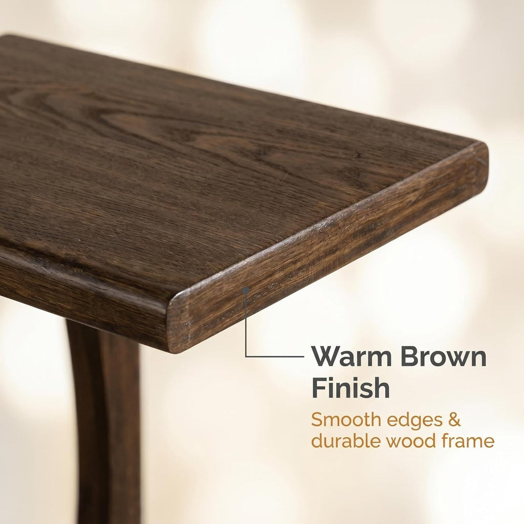COZAYH Rustic C Shaped Side Table, Small Snack Sofa Side Table with Wood Frame for Living Room, Bedroom, Easy Assembly, Warm Brown Wood Color
