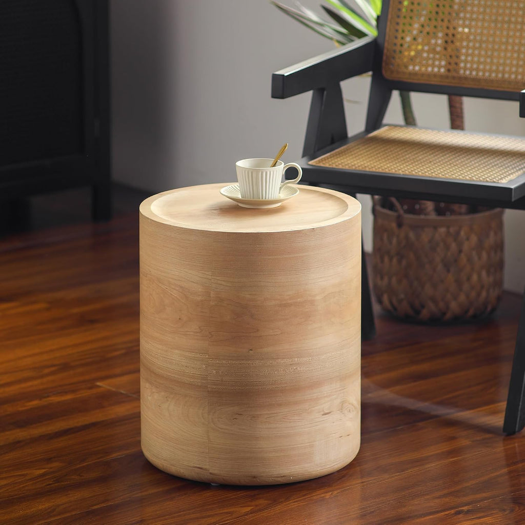 Round End Table for Living Room, Modern Drum Circle Side Table for Small Spaces, Nightstand Sofa Table for Bedroom, No Need Assembly