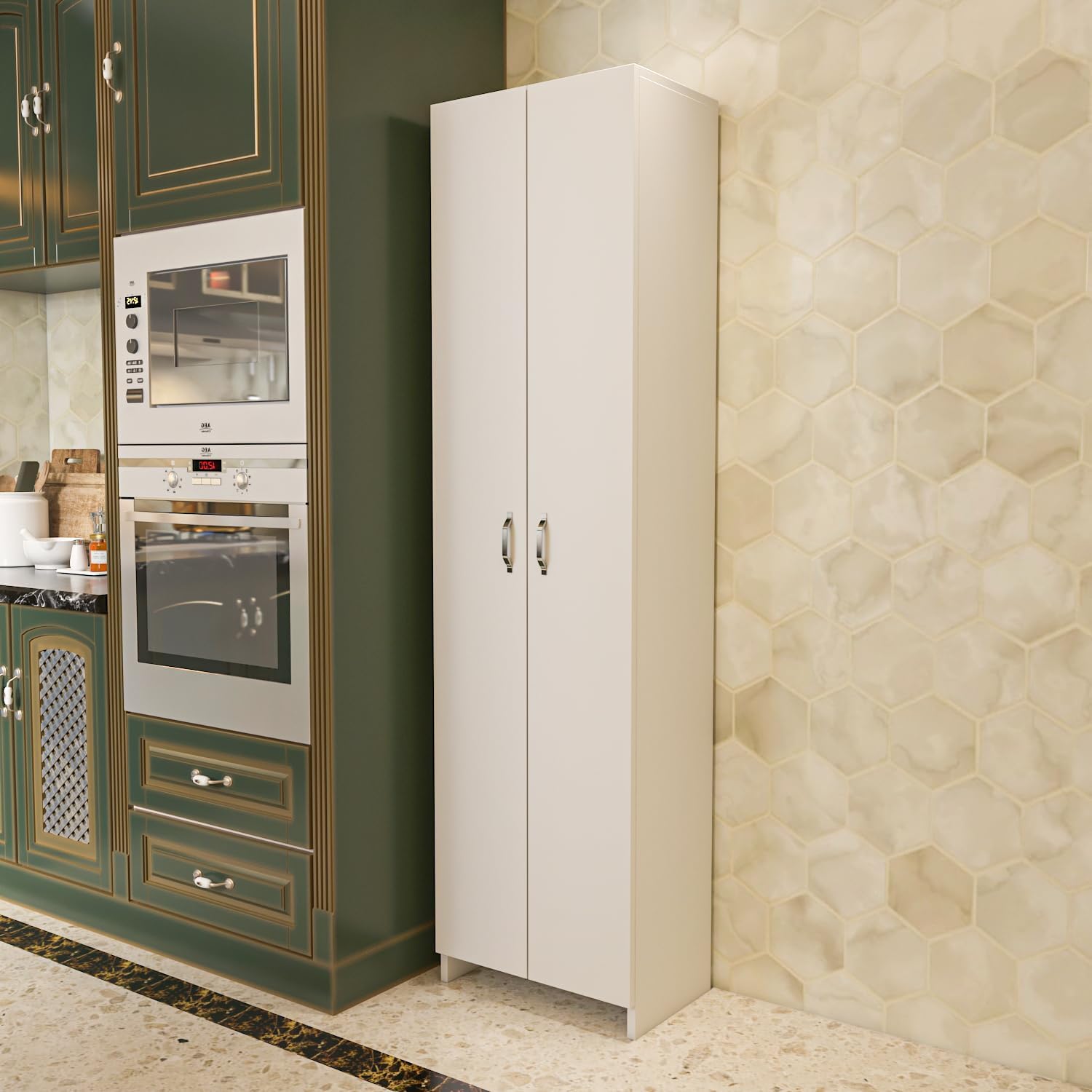 Decorotika 72" Modern Tall Pantry Cabinet with Doors, Freestanding Kitchen Storage Cabinet with Adjustable Shelves, Slim White Utility Storage Organizer for Kitchen, Laundry Room, Bathroom