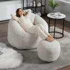 Bean Bag Chairs, Gaint Bean Bag Couch with Memory Foam for Adults and Kids, Microfiber Upholstered Sofa with Ottoman, Comfy Lazy Bean Bag Reading Chair for Living Room