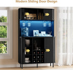 ONBRILL 71" Tall Wine Bar Cabinet with Storage, Fluted Wood Coffee Bar Cabinet with LED Lights, Modern Liquor Cabinet for Home with Wine Glass Racks, Large Home Bar for Living Room Kitchen