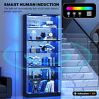 VersionTECH. Display Cabinet with Glass Doors, 6-Tier 71'' Tall Curio Cabinet with RGB Lights for Collectibles, Display Case with Adjustable Glass Shelves, Human Body Sensor, Mirror Backing, Black