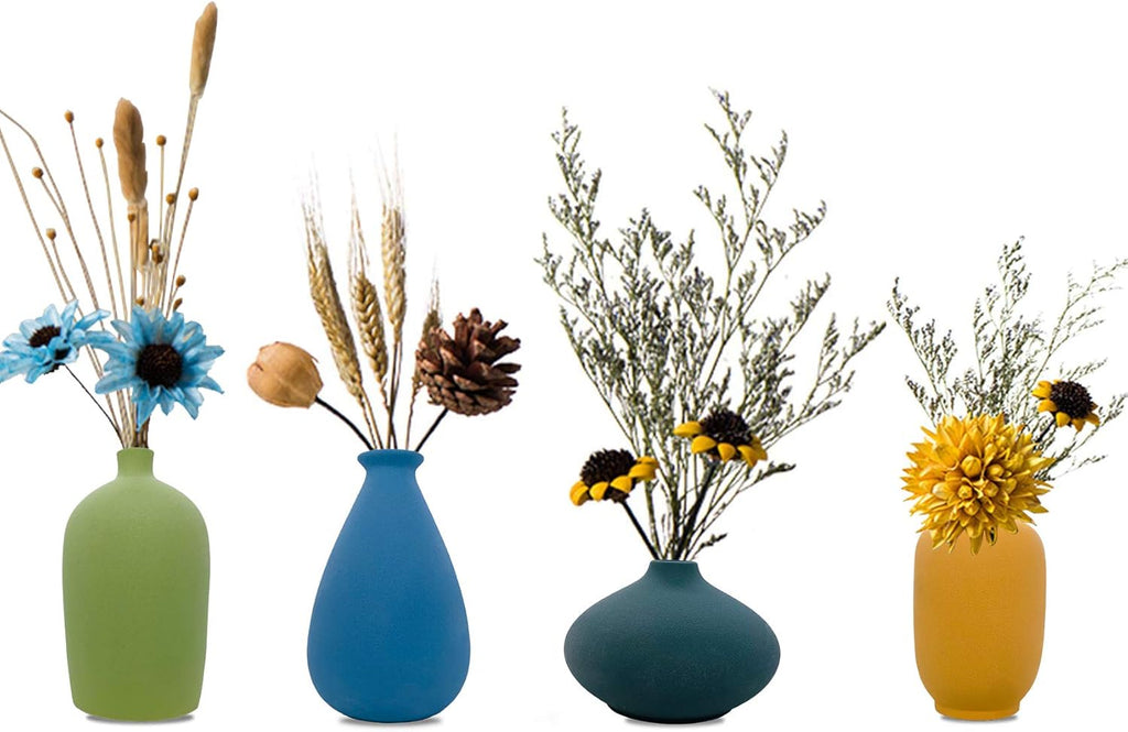 Small Ceramic Vase Decorative, Set of 4 Flower Bud Vases