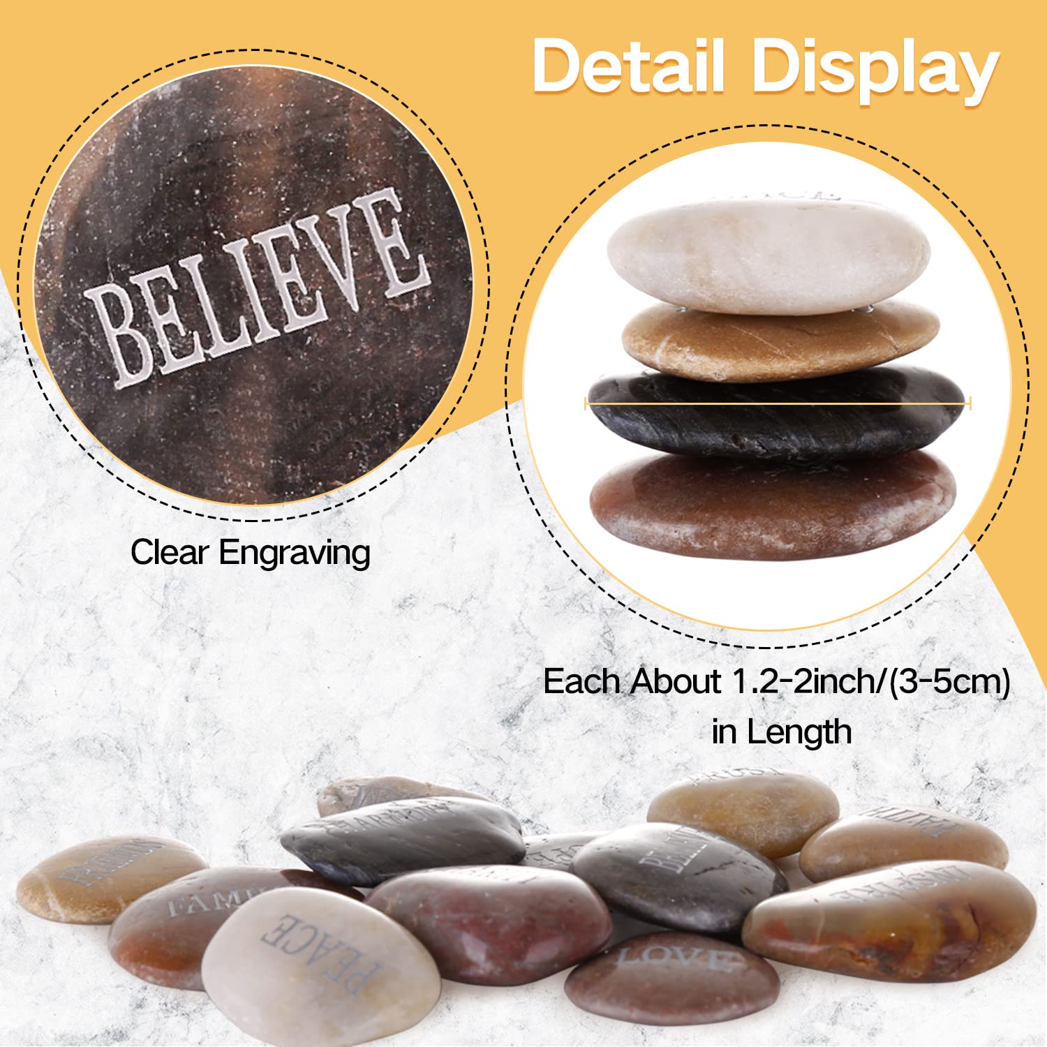 12PCS DIY Rocks for Engraved Inspirational Polished Garden Stones, Natural Encouragement Personalized Healing Decor River Stone - Unique Gift for Friends Arts Crafts (12 Different Words) (Colorful)