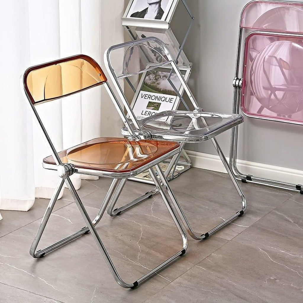 Acrylic Folding Chair with Electroplated Frame Multi Purpose Transparent Chair for Living Room Dining Room(Clear)