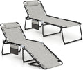 GYMAX Lounge Chair for Outside, 440lbs 27” Oversize Folding Beach Tanning Sunbath Chair with Adjustable Backrest & Removable Pillow, Lightweight Portable Patio Lounger for Lawn Poolside (2, Ashy)