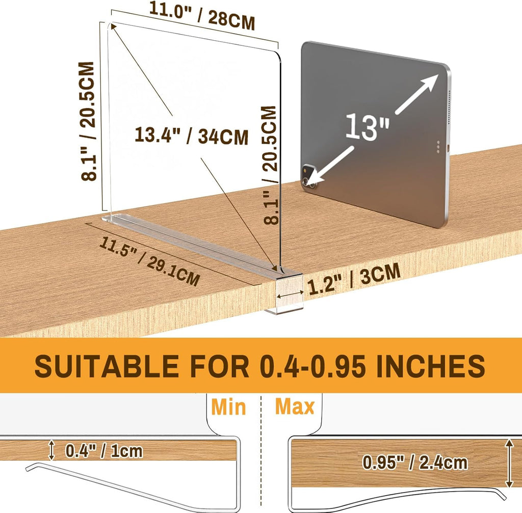 12 Pack Closet Shelf Dividers Organizer Purse Clothes Organization Acrylic Clear Tall Divider Separators for Wood Wire Thick Shelves Kitchen Office Bookshelf Storage Handbags Bag Sweater