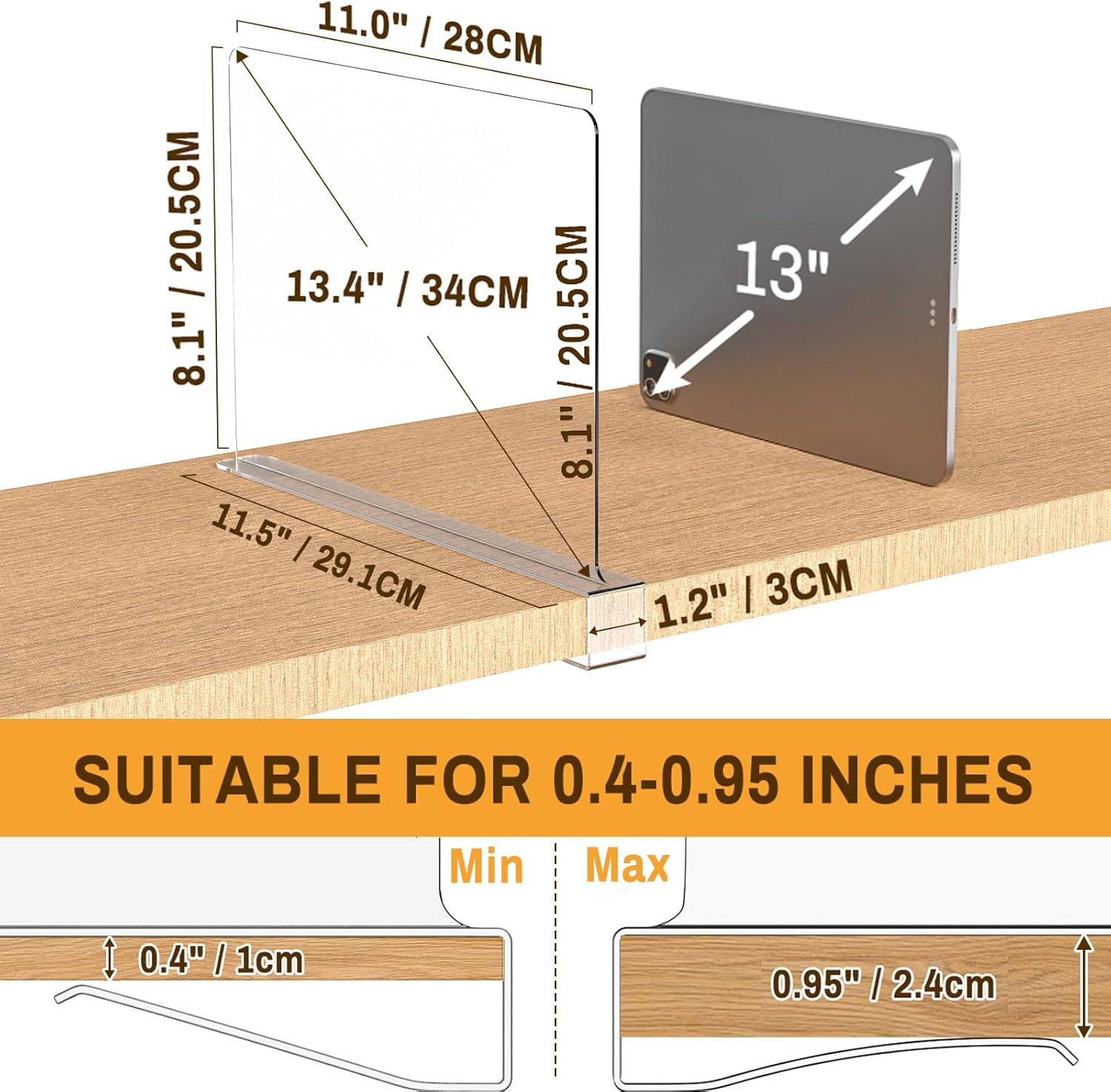 12 Pack Closet Shelf Dividers Organizer Purse Clothes Organization Acrylic Clear Tall Divider Separators for Wood Wire Thick Shelves Kitchen Office Bookshelf Storage Handbags Bag Sweater