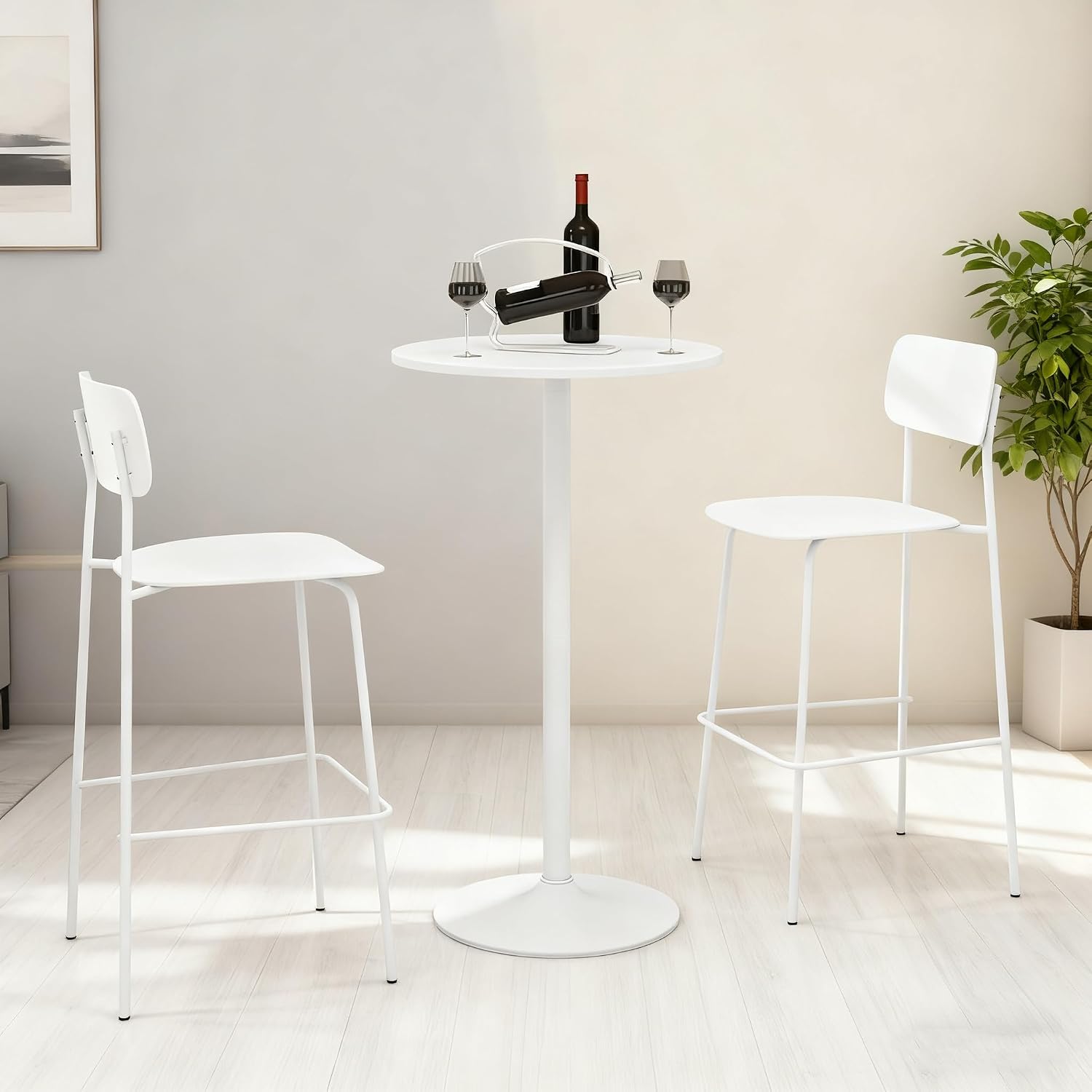 POWERSTONE Two-in-one Cocktail Tables Set of 6, 24'' Round Bar Tables with Sturdy Metal Base, 40"/22" Two Convertible Height High Top Pub Table, Coffee Table for Home Bar, Bistro, Dining Room, White