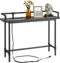 VECELO Narrow Sofa Table with Outlets & USB Ports, Industrial-Style Behind-Couch Table for Entryway, Hallway, Living Room, Bedroom, 39 Inch, Grey Oak