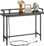 VECELO Narrow Sofa Table with Outlets & USB Ports, Industrial-Style Behind-Couch Table for Entryway, Hallway, Living Room, Bedroom, 39 Inch, Grey Oak