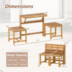HAPPYGRILL 3-in-1 Acacia Wood Outdoor Dining Table Bench Set, with 2 Built-in Chairs, Plant Stand, Patio Bench Table for Backyard Garden