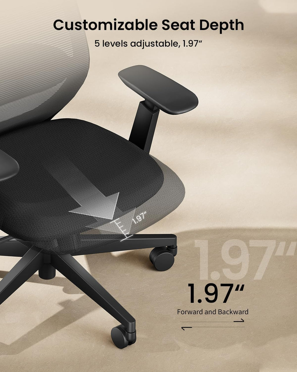 ProtoArc EC200 Ergonomic Office Chair with Adjustable Seat Depth | Lumbar Support, High-Back, Mesh Desk Chair, Home Office 8+ Long Hours Sitting, For Remote Workers & Programmers, Pure Black