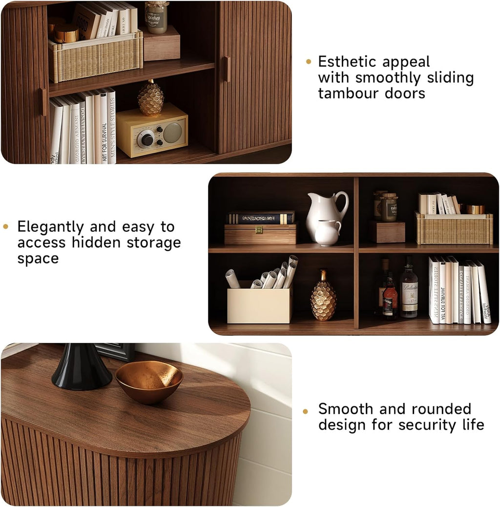 ONBRILL 63" Sideboard Buffet Cabinet with Storage, Storage Cabinet with Sliding Door & Adjustable Shelf, Modern Accent Coffee Bar Console Table for Kitchen, Entryway, Walnut
