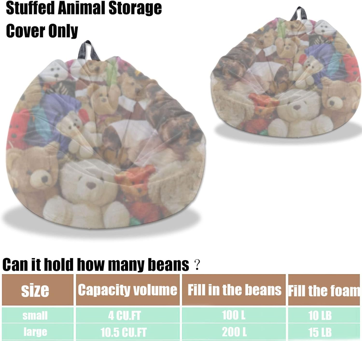 Stuffed Animal Storage Bean Bag Chair Cover - Washable Ultra Soft Corduroy Sack Bean Bag Cover for Organizing Plush Toys or Textile
