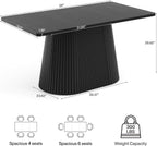 LITTLE TREE 59" Farmhouse Dining Table for 4-6 People, Modern Rectangular Kitchen Table with Metal Pedestal Base, Perfect for Dining Room, Kitchen, Living Room (Black)