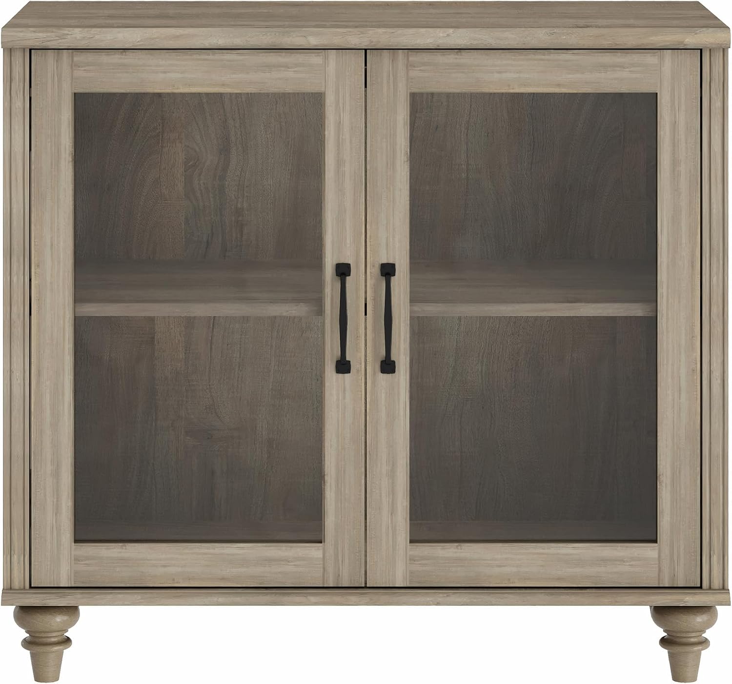 WAMPAT Farmhouse End Table with Ample Storage, Large Mid Century Modern Wood Bedside Table Night Stand, Wide Sofa Side End Table with Glass Doors, Cabinet for Living Room, Bedroom, Wash Grey
