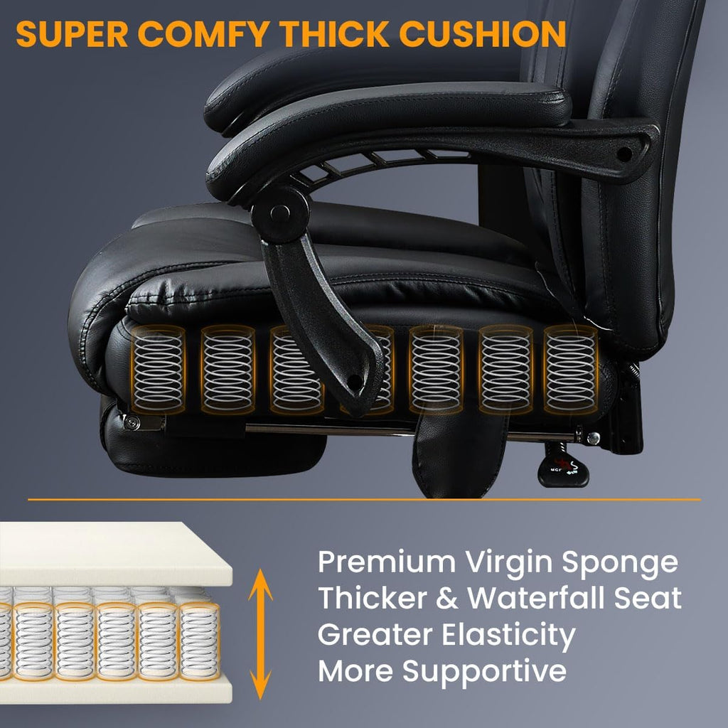 6 Points Vibration & Heat Massage Office Chair with Foot Rest,500lbs Big and Tall Office Chairs,Ergonomic Reclining Desk Chair for Home Office,Gaming
