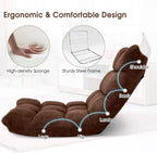 14-Position Adjustable Floor Chair, Folding Gaming Sofa Chair with Back Support, Padded Floor Gaming Chair for Adults, Sleeper Lounge Couch Recliner for Reading Gaming Meditation (Brown)