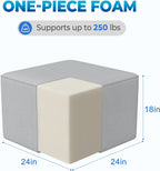 Living&Giving Square Outdoor Ottoman Pouf, 24 Inch Waterproof Patio Ottoman Foot Rest with Solid High-Density Foam, Comfy Boneless Footstool for Outside Couch & Seating, Light Gray